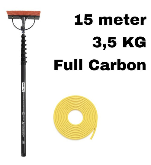 Topstoq Full Carbon telescoopsteel 15 meter anti-draai met borstel en 20 meter slang | Professioneel glazenwassen