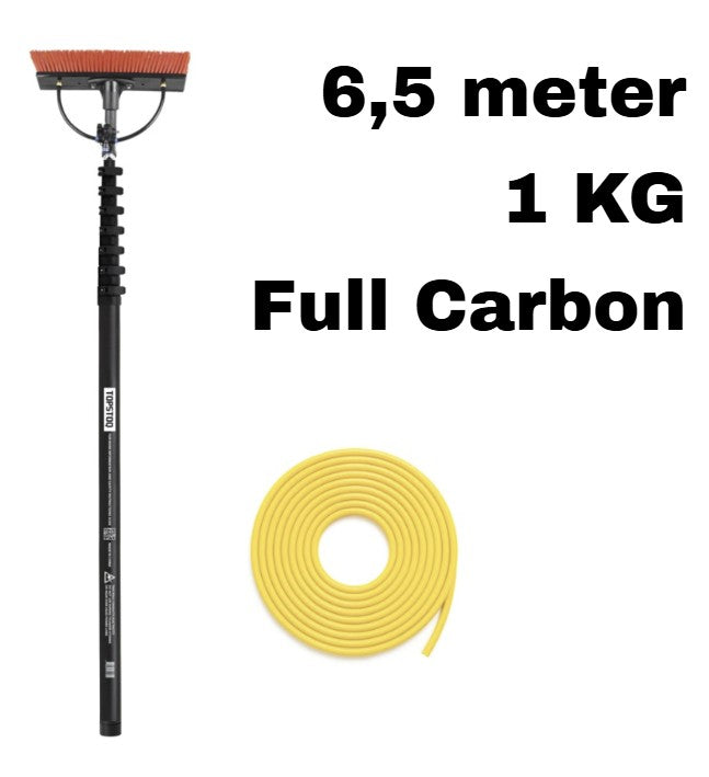 Topstoq Full Carbon telescoopsteel 6,5 meter anti-draai met borstel en 20 meter slang | Professioneel glazenwassen